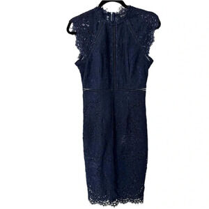 Bardot Women's Lace Sleeveless Navy Mock Neck Zip-up Dress Size 2, XS NWOT